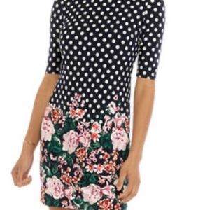 Eliza J Navy Polka Dot Floral Sheath Dress